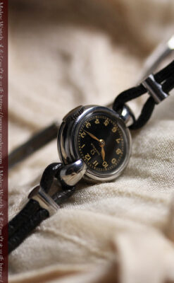 オメガ1930年代のモダンな黒 アンティーク腕時計 【1937年頃】レディース-W1681-8
