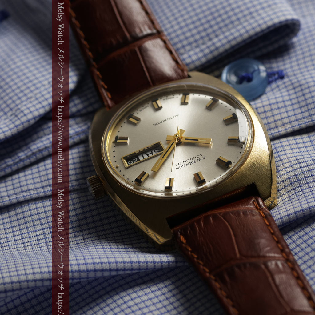 英国ベンソンの昭和レトロなカレンダー付自動巻き腕時計 【1970年頃】-W1682-10