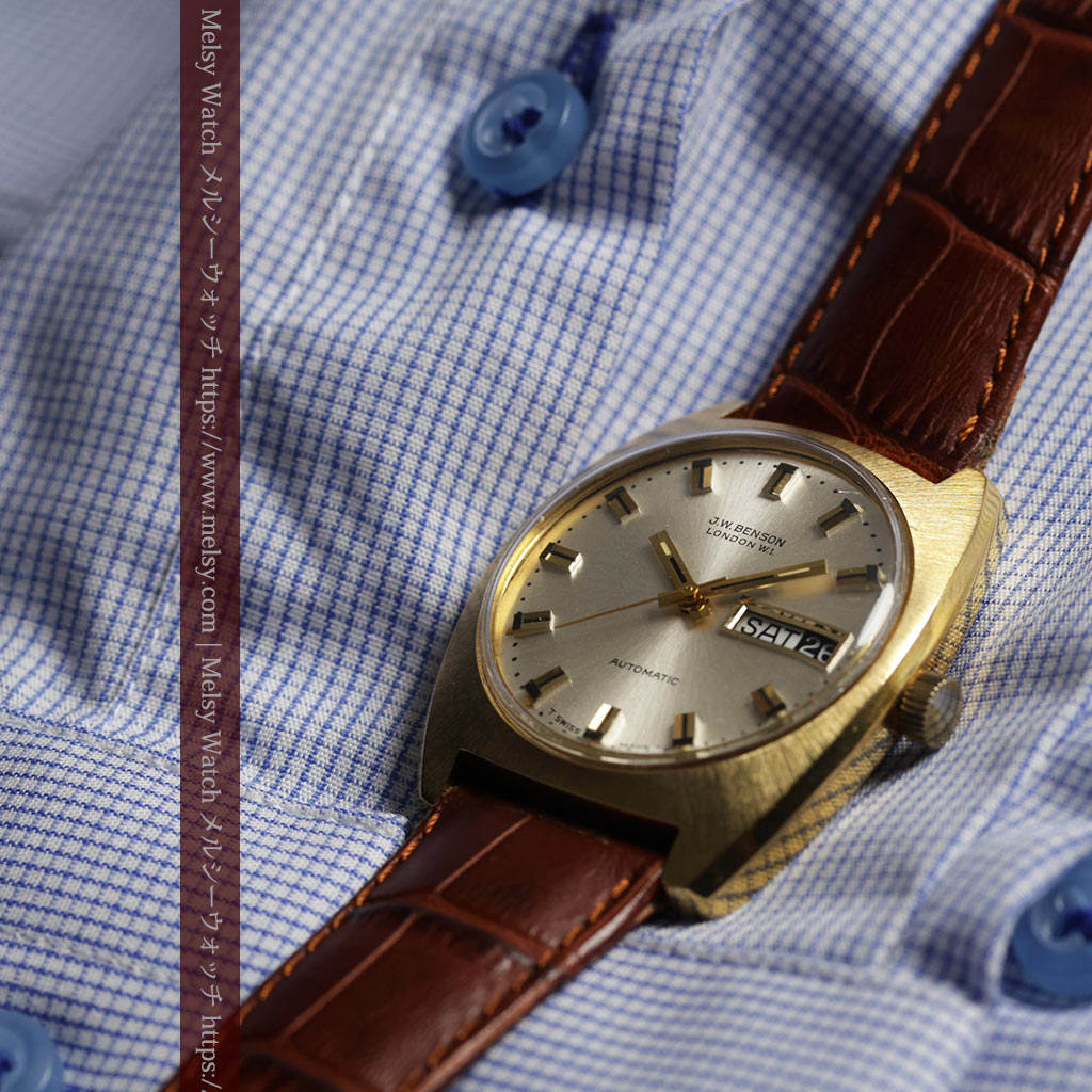 英国ベンソンの昭和レトロなカレンダー付自動巻き腕時計 【1970年頃】-W1682-11