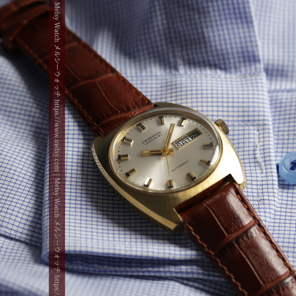 英国ベンソンの昭和レトロなカレンダー付自動巻き腕時計 【1970年頃】-W1682-3