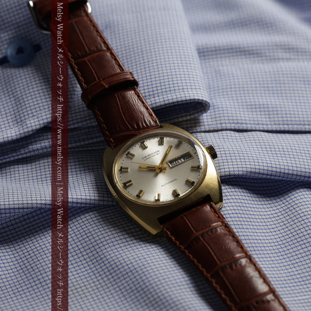 英国ベンソンの昭和レトロなカレンダー付自動巻き腕時計 【1970年頃】-W1682-4