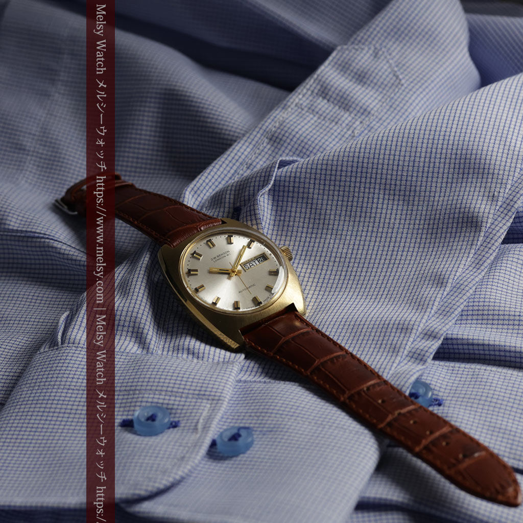 英国ベンソンの昭和レトロなカレンダー付自動巻き腕時計 【1970年頃】-W1682-5