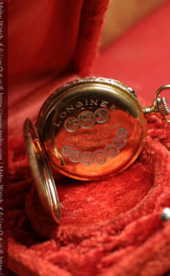 ロンジン 古典的な楽器が並ぶ音楽に携わる方のための金無垢アンティーク懐中時計 【1901年製】箱付き-P2413-18