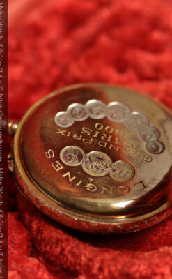 ロンジン 古典的な楽器が並ぶ音楽に携わる方のための金無垢アンティーク懐中時計 【1901年製】箱付き-P2413-20