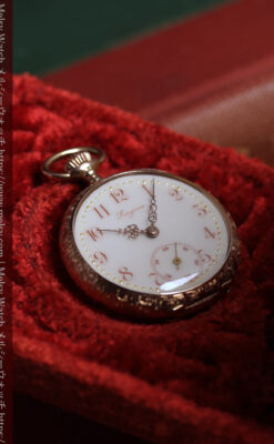 ロンジン 古典的な楽器が並ぶ音楽に携わる方のための金無垢アンティーク懐中時計 【1901年製】箱付き-P2413-9