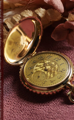 菊花・向日葵のようなケースの凹凸が美しいエルジンの金無垢懐中時計 【1900年頃】-P2414-13