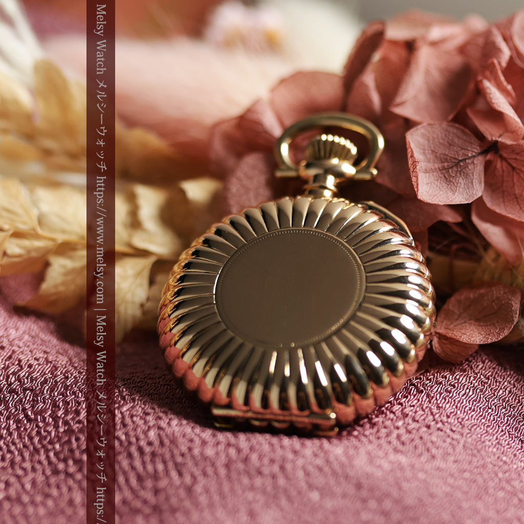 菊花・向日葵のようなケースの凹凸が美しいエルジンの金無垢懐中時計 【1900年頃】-P2414-4