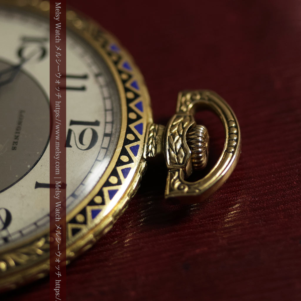 ロンジン 豪華で綺麗な装飾の18金無垢アンティーク懐中時計 【1927年製】箱付き-P2415-1