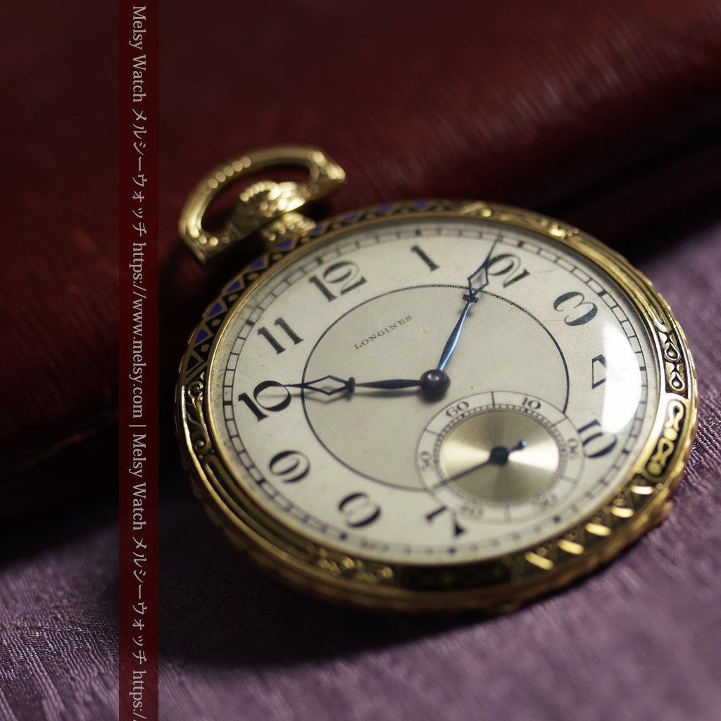 ロンジン 豪華で綺麗な装飾の18金無垢アンティーク懐中時計 【1927年製】箱付き-P2415-13