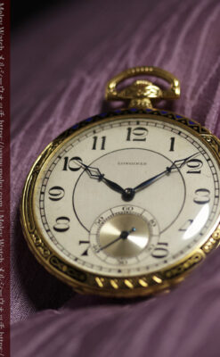 ロンジン 豪華で綺麗な装飾の18金無垢アンティーク懐中時計 【1927年製】箱付き-P2415-14