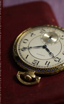 ロンジン 豪華で綺麗な装飾の18金無垢アンティーク懐中時計 【1927年製】箱付き-P2415-15