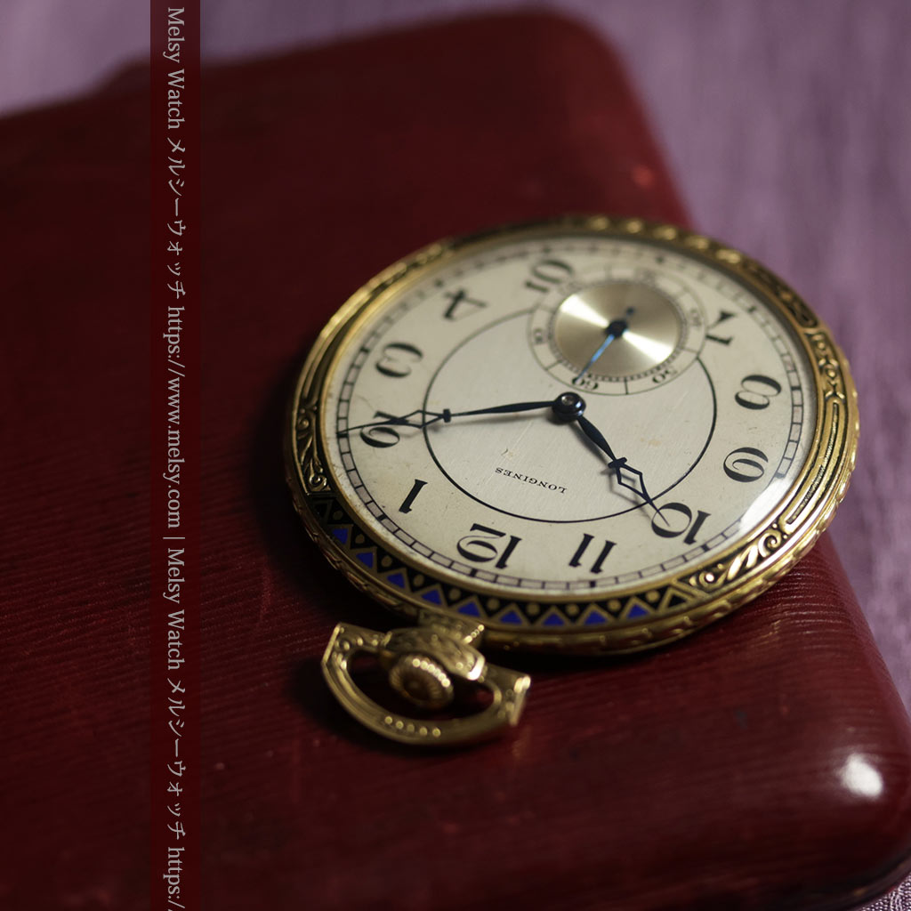 ロンジン 豪華で綺麗な装飾の18金無垢アンティーク懐中時計 【1927年製】箱付き-P2415-15