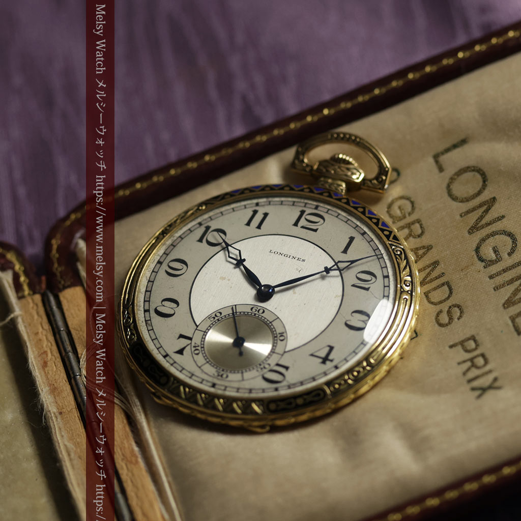 ロンジン 豪華で綺麗な装飾の18金無垢アンティーク懐中時計 【1927年製】箱付き-P2415-17