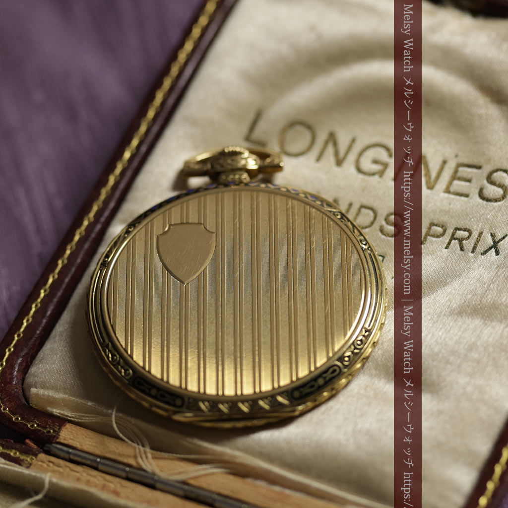 ロンジン 豪華で綺麗な装飾の18金無垢アンティーク懐中時計 【1927年製】箱付き-P2415-18