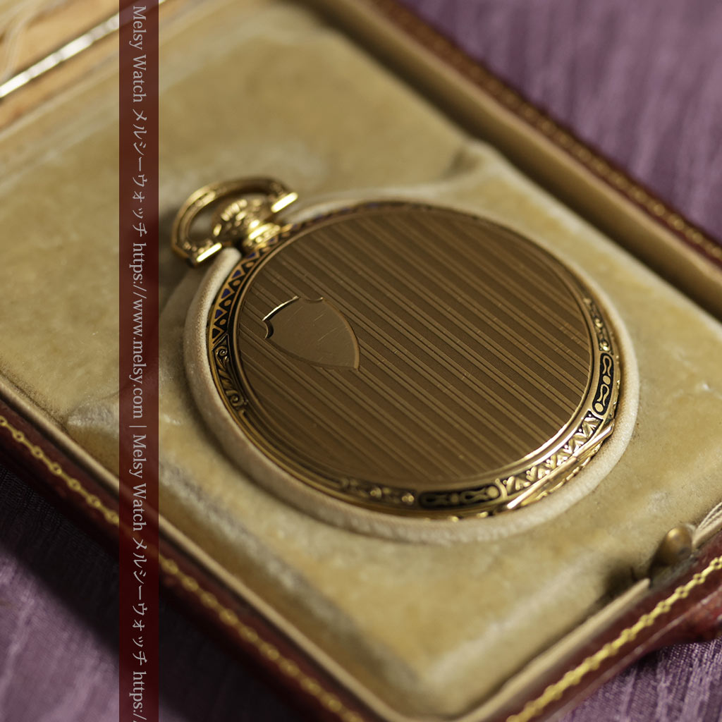 ロンジン 豪華で綺麗な装飾の18金無垢アンティーク懐中時計 【1927年製】箱付き-P2415-19