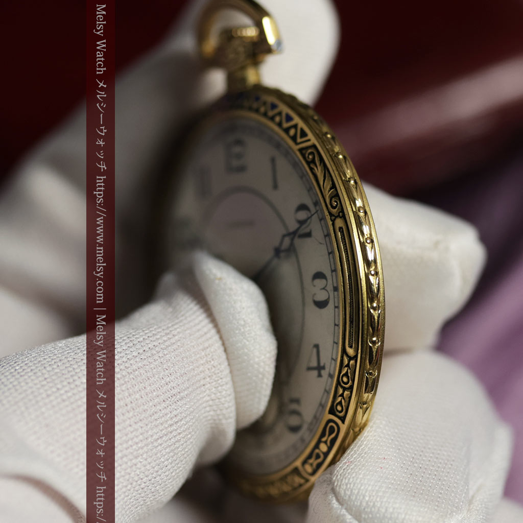 ロンジン 豪華で綺麗な装飾の18金無垢アンティーク懐中時計 【1927年製】箱付き-P2415-6