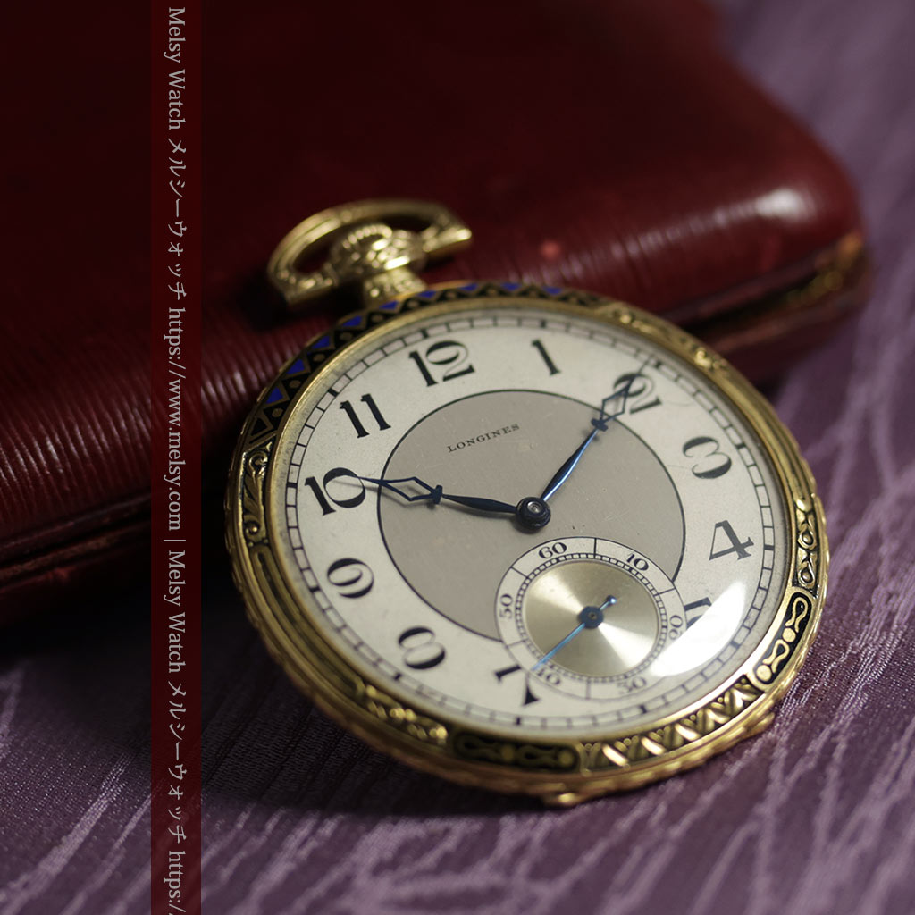 ロンジン 豪華で綺麗な装飾の18金無垢アンティーク懐中時計 【1927年製】箱付き-P2415-9