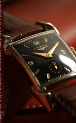ロンジンの黒い文字盤に金色が映えるアンティーク腕時計 【1953年頃】個性光るラグ-W1683-1