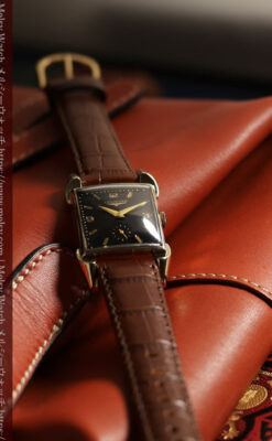 ロンジンの黒い文字盤に金色が映えるアンティーク腕時計 【1953年頃】個性光るラグ-W1683-11