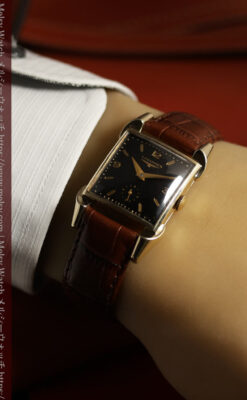 ロンジンの黒い文字盤に金色が映えるアンティーク腕時計 【1953年頃】個性光るラグ-W1683-16