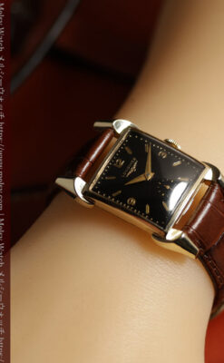 ロンジンの黒い文字盤に金色が映えるアンティーク腕時計 【1953年頃】個性光るラグ-W1683-18