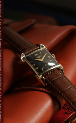 ロンジンの黒い文字盤に金色が映えるアンティーク腕時計 【1953年頃】個性光るラグ-W1683-3