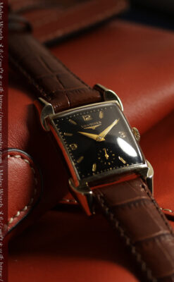 ロンジンの黒い文字盤に金色が映えるアンティーク腕時計 【1953年頃】個性光るラグ-W1683-5