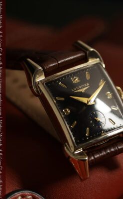 ロンジンの黒い文字盤に金色が映えるアンティーク腕時計 【1953年頃】個性光るラグ-W1683-8