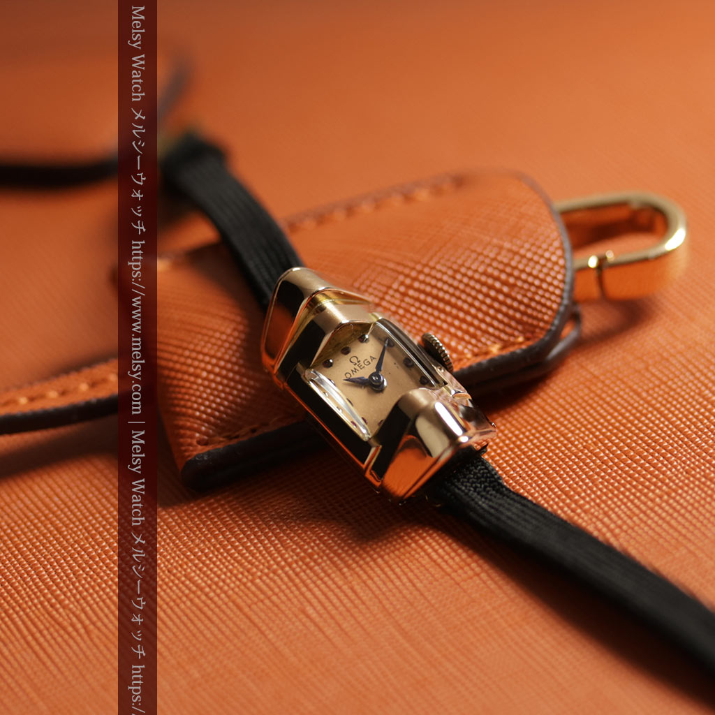 オメガ 18金アンティーク腕時計 超立体デザインとルビーの文字盤 【1940年頃】レディース-W1684-1