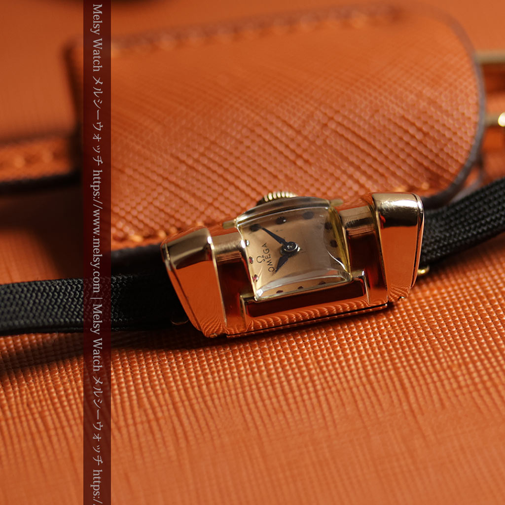 オメガ 18金アンティーク腕時計 超立体デザインとルビーの文字盤 【1940年頃】レディース-W1684-10