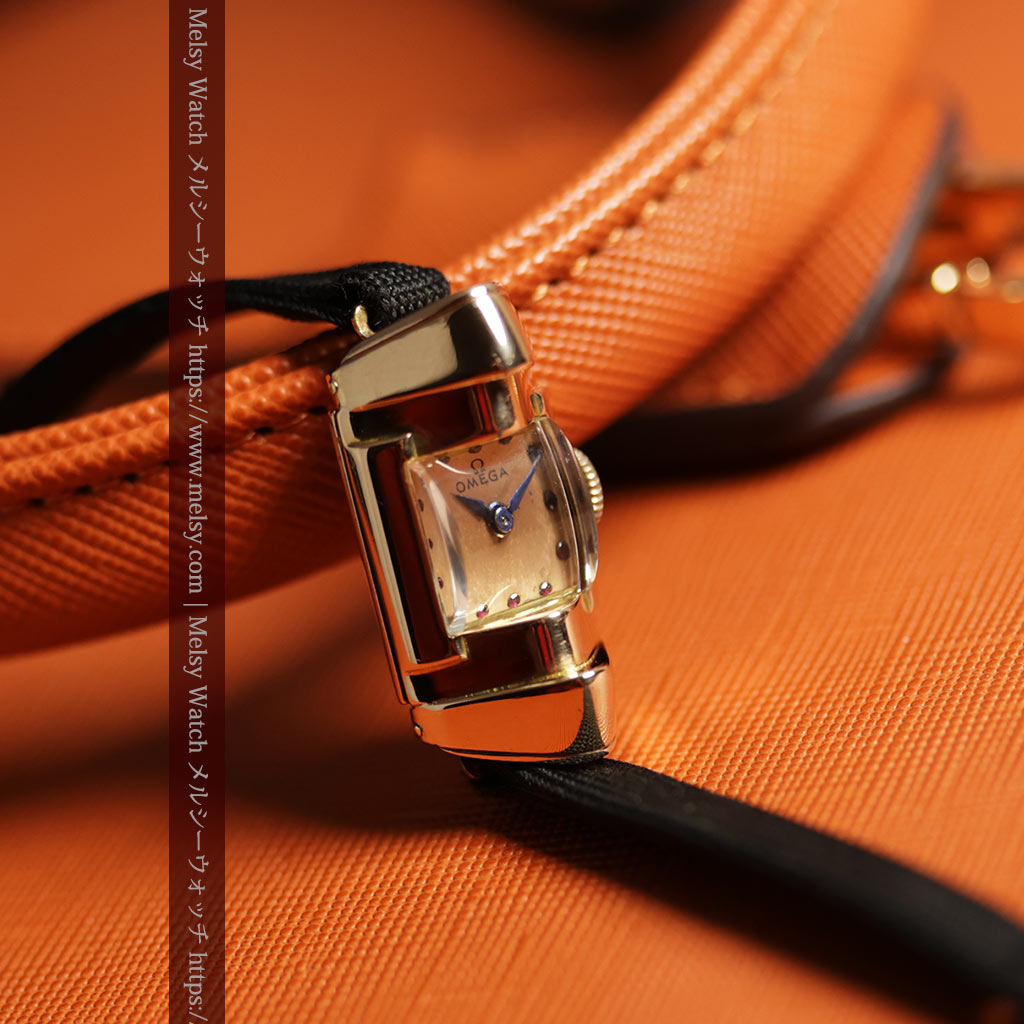 オメガ 18金アンティーク腕時計 超立体デザインとルビーの文字盤 【1940年頃】レディース-W1684-11