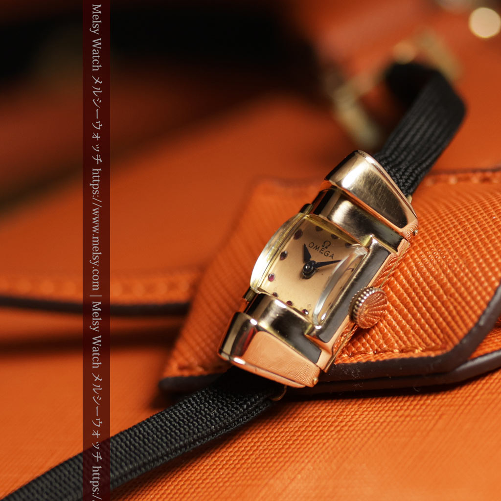 オメガ 18金アンティーク腕時計 超立体デザインとルビーの文字盤 【1940年頃】レディース-W1684-12