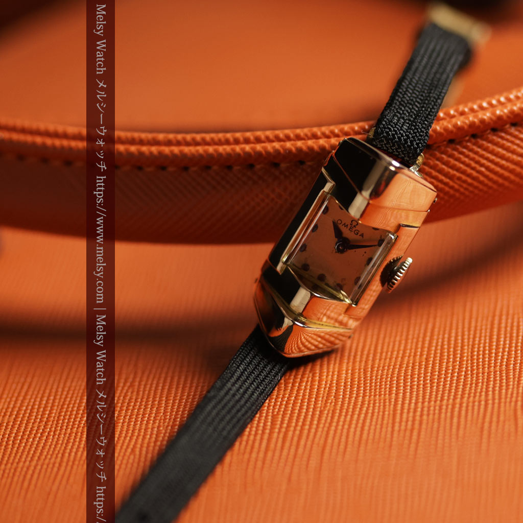 オメガ 18金アンティーク腕時計 超立体デザインとルビーの文字盤 【1940年頃】レディース-W1684-13