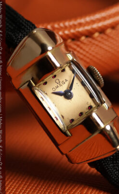 オメガ 18金アンティーク腕時計 超立体デザインとルビーの文字盤 【1940年頃】レディース-W1684-2