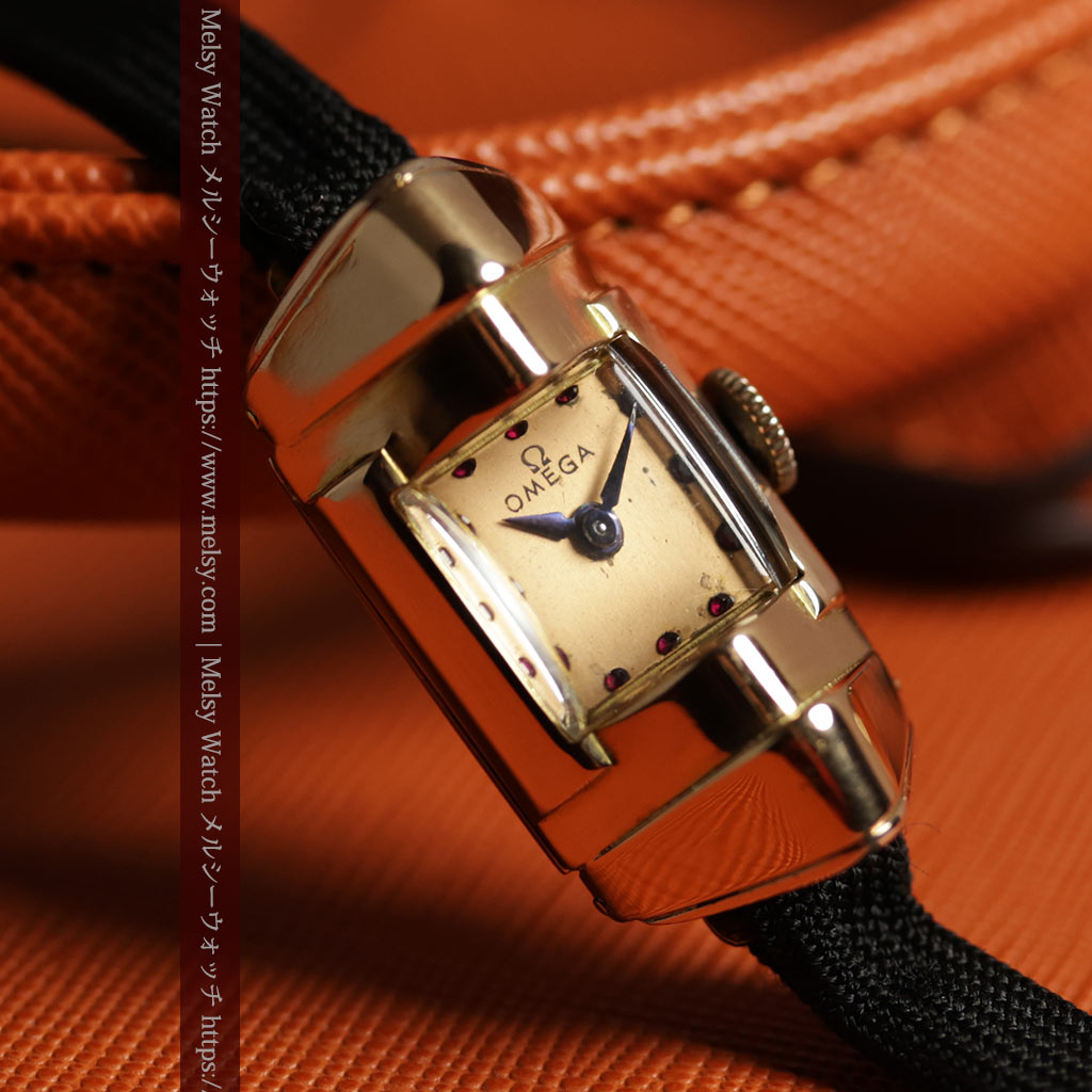 オメガ 18金アンティーク腕時計 超立体デザインとルビーの文字盤 【1940年頃】レディース-W1684-2