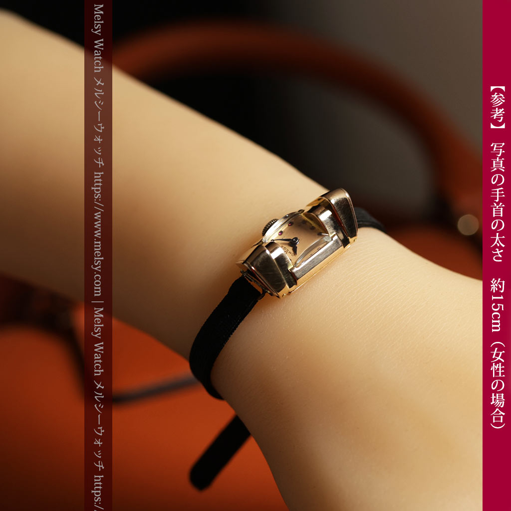 オメガ 18金アンティーク腕時計 超立体デザインとルビーの文字盤 【1940年頃】レディース-W1684-24