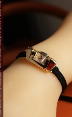 オメガ 18金アンティーク腕時計 超立体デザインとルビーの文字盤 【1940年頃】レディース-W1684-25