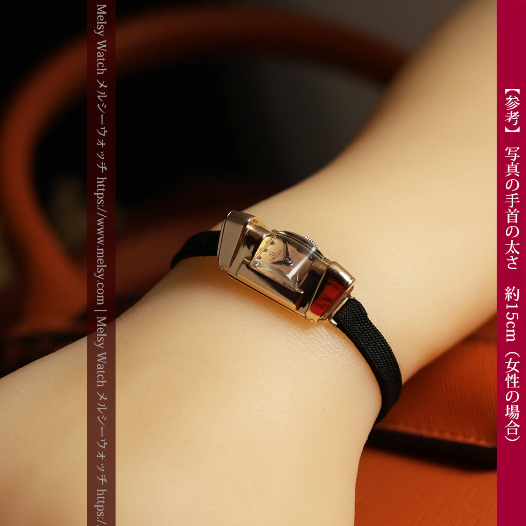 オメガ 18金アンティーク腕時計 超立体デザインとルビーの文字盤 【1940年頃】レディース-W1684-25