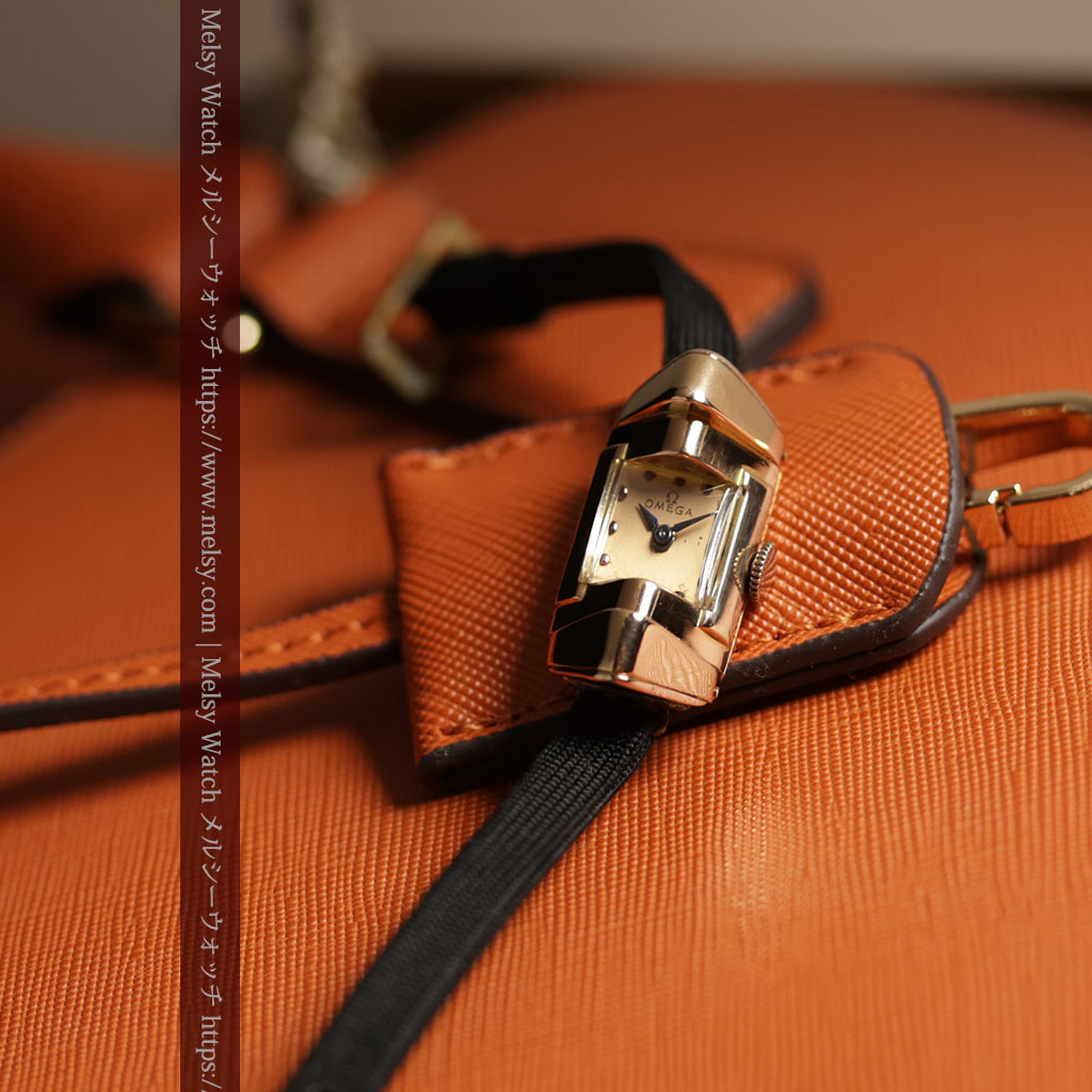 オメガ 18金アンティーク腕時計 超立体デザインとルビーの文字盤 【1940年頃】レディース-W1684-4