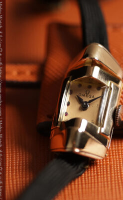 オメガ 18金アンティーク腕時計 超立体デザインとルビーの文字盤 【1940年頃】レディース-W1684-7