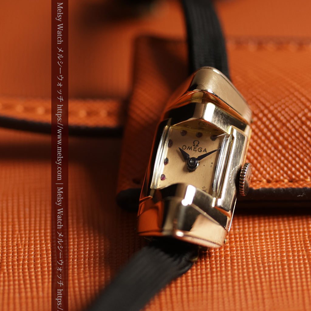 オメガ 18金アンティーク腕時計 超立体デザインとルビーの文字盤 【1940年頃】レディース-W1684-7