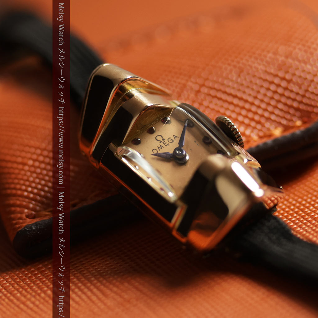 オメガ 18金アンティーク腕時計 超立体デザインとルビーの文字盤 【1940年頃】レディース-W1684-8