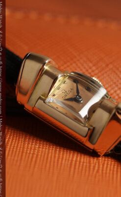 オメガ 18金アンティーク腕時計 超立体デザインとルビーの文字盤 【1940年頃】レディース-W1684-9