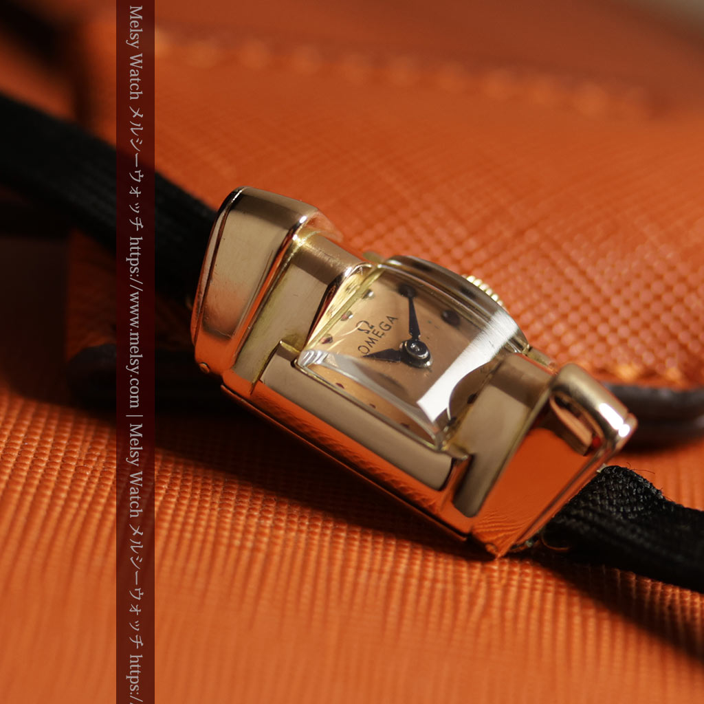 オメガ 18金アンティーク腕時計 超立体デザインとルビーの文字盤 【1940年頃】レディース-W1684-9