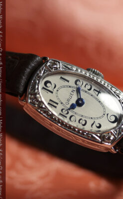 グリュエンの品のある楕円形とダイヤ装飾の金無垢アンティーク腕時計 【1931年頃】レディース-W1685-1