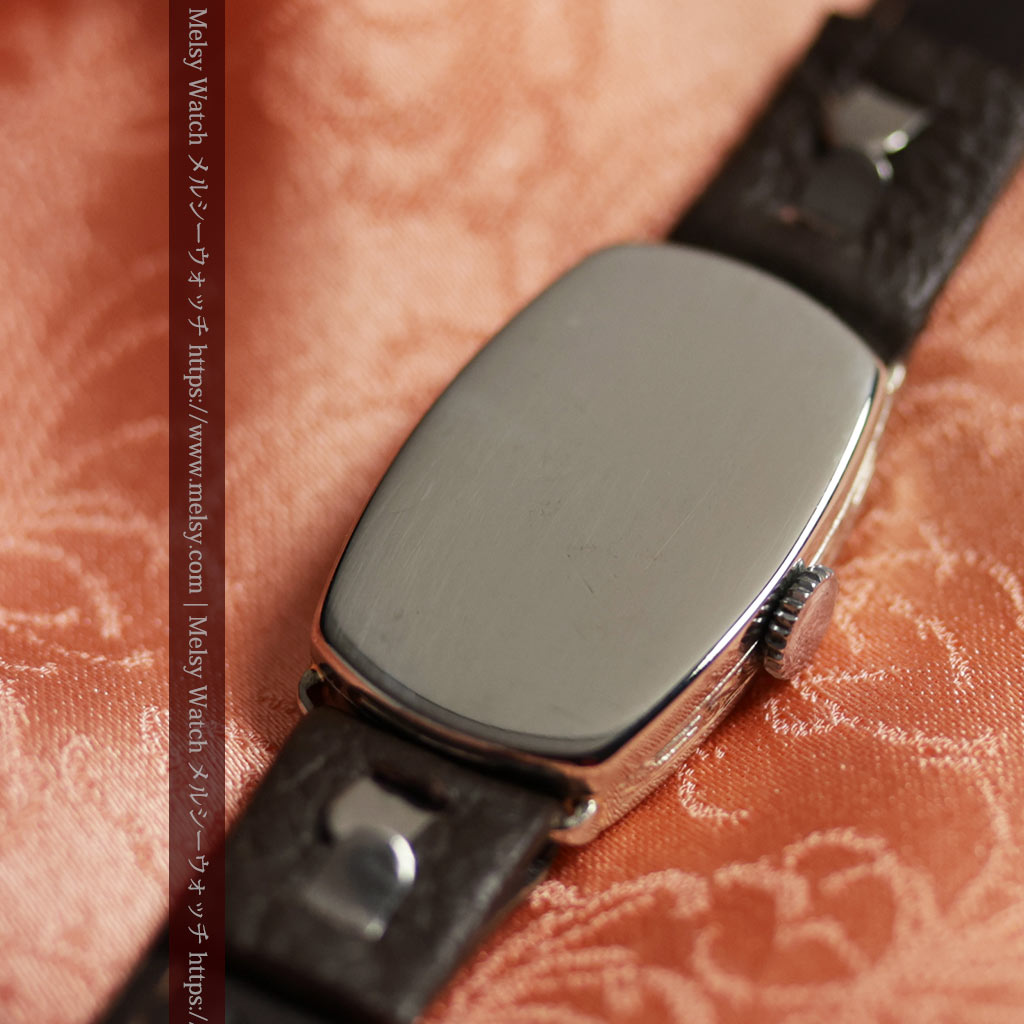 グリュエンの品のある楕円形とダイヤ装飾の金無垢アンティーク腕時計 【1931年頃】レディース-W1685-14