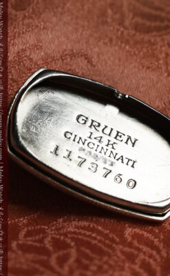 グリュエンの品のある楕円形とダイヤ装飾の金無垢アンティーク腕時計 【1931年頃】レディース-W1685-15