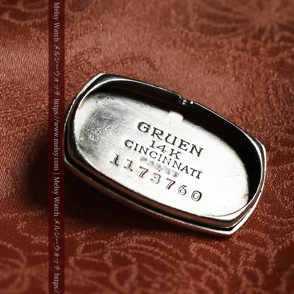 グリュエンの品のある楕円形とダイヤ装飾の金無垢アンティーク腕時計 【1931年頃】レディース-W1685-15