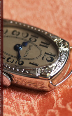 グリュエンの品のある楕円形とダイヤ装飾の金無垢アンティーク腕時計 【1931年頃】レディース-W1685-16