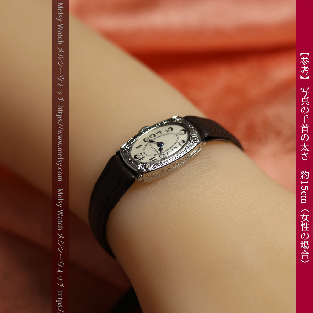 グリュエンの品のある楕円形とダイヤ装飾の金無垢アンティーク腕時計 【1931年頃】レディース-W1685-18